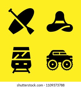 monster truck, surf, pamela and train vector icon set. Sample icons set for web and graphic design