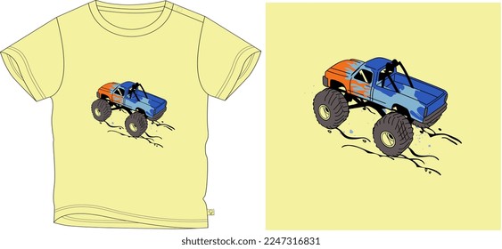 Monster truck t shirt graphic design vector illustration \