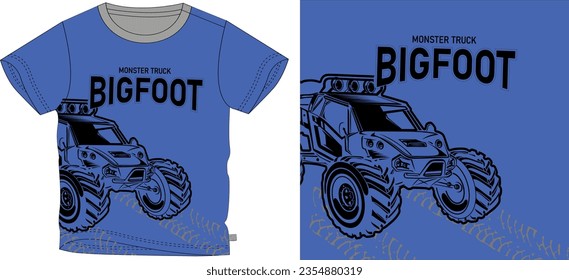 Monster truck t shirt graphic design vector illustration \