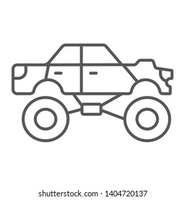 Monster truck thin line icon, transport and extreme, monster car sign, vector graphics, a linear pattern on a white background, eps 10.