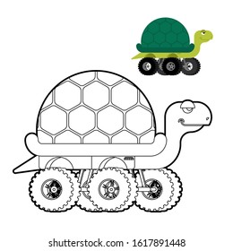 Monster Truck turtle coloring book. Animal car on big wheels. vector illustration