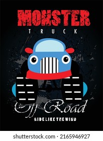Monster Truck typography design t-shirt print vector illustration 