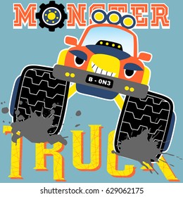 monster truck vector cartoon illustration