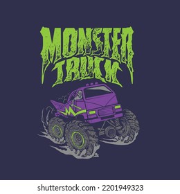 monster truck vector design inspiration, Design element for shirt design, poster, card, banner, emblem. Vector illustration.