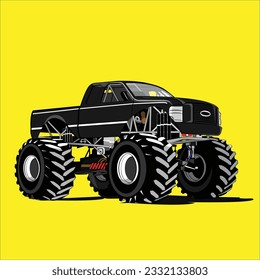 tipo de diseño plano vectorial de camión monstruo con fondo amarillo