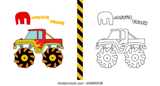 monster truck - vector illustration for coloring page - for children.