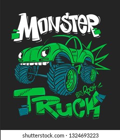 Camión monstruo. Ilustración vectorial de las impresiones de camisetas.