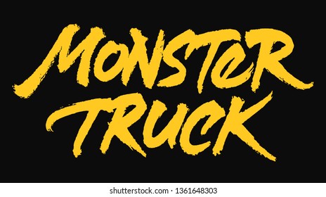 Monster Truck vector lettering. Handwritten text label. Freehand typography design