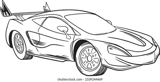 Monster truck vector line cartoon car and extreme transport illustration isolated on white background for boys. isolated on white background. Doodle Illustration in modern t-shirts style for clothes.