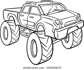 Monster Truck Vector Line Cartoon Car Stock Vector (Royalty Free ...