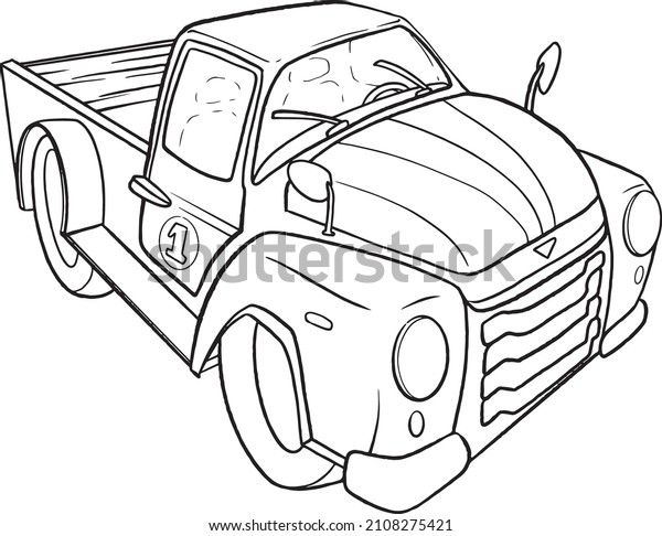 Monster truck vector line cartoon car and\
extreme transport illustration isolated on white background for\
boys. isolated on white background. Doodle Illustration in modern\
t-shirts style for\
clothes.