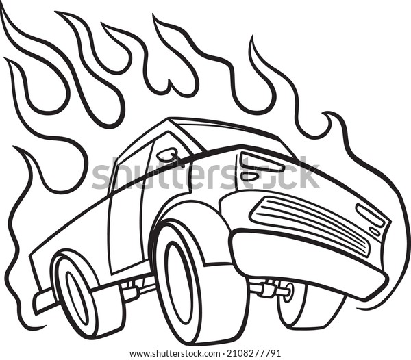 Monster truck vector line cartoon car and\
extreme transport illustration isolated on white background for\
boys. isolated on white background. Doodle Illustration in modern\
t-shirts style for\
clothes.