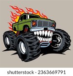 monster truck vector logo design inspiration, Design element for logo, poster, card, banner, emblem, t shirt. Vector illustration