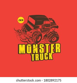 monster truck vector logo design inspiration, Design element for logo, poster, card, banner, emblem, t shirt. Vector