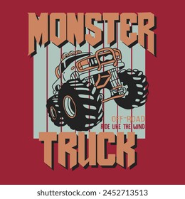 monster truck vector logo design inspiration, Design element for logo, poster, card, banner, emblem, t shirt. Vector illustration