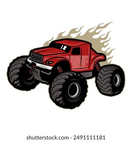 monster truck vector logo design inspiration, Design element for logo, poster, card, banner, emblem, t shirt. Vector illustration