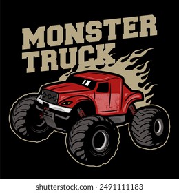 monster truck vector logo design inspiration, Design element for logo, poster, card, banner, emblem, t shirt. Vector illustration