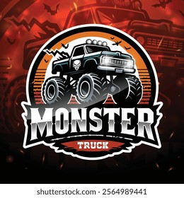 Monster truck vector logo design template, badge, label, and emblem.