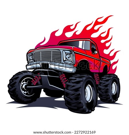 monster truck vector logo design inspiration, Design element for logo, poster, card, banner, emblem, t shirt. Vector illustration