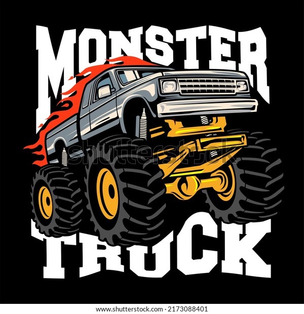 monster truck vector logo design\
inspiration, Design element for logo, poster, card, banner, emblem,\
t shirt. Vector\
illustration