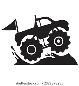 Monster Truck Vector v11, Black Silhouette