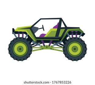 Monster Truck Vehicle, Car with Big Wheels, Heavy Professional Transport Vector Illustration