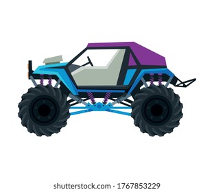 Monster Truck Vehicle, Car with Large Tires, Heavy Professional Transport Vector Illustration