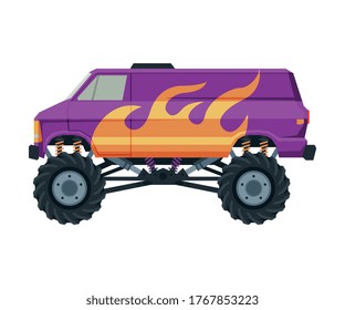 Monster Truck Vehicle, Colorful Van with Large Tires Vector Illustration