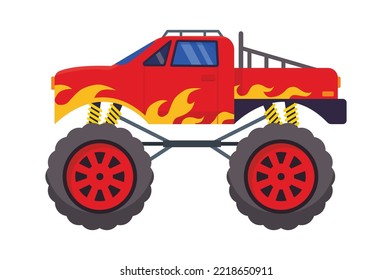 Monster truck vehicle flat illustration