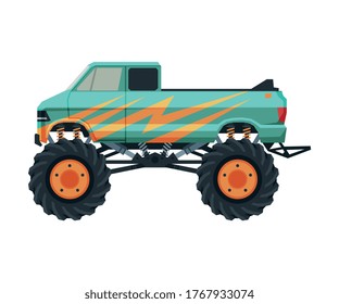 Monster Truck Vehicle, Heavy Pickup Car with Large Tires Vector Illustration