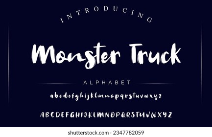 Monster Truck Vintage Brush Font. Retro Typeface. Vector Illustration.