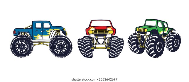 Monster trucks cars set.Vector illustration