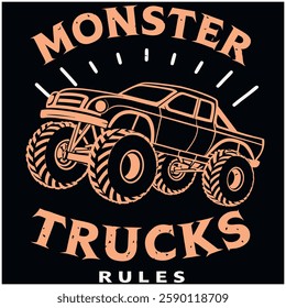 Monster Trucks Rule T-Shirt - Bold Graphic for Truck Enthusiasts