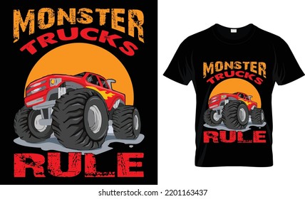 monster trucks rule t-shirt design. 