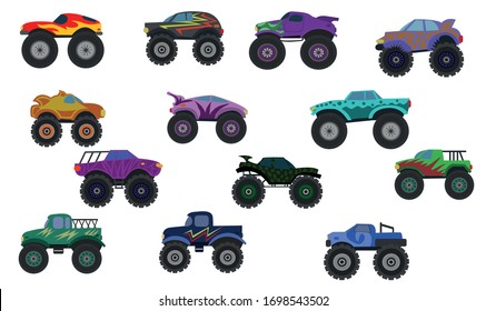 Monster trucks set. Monster derby isolated