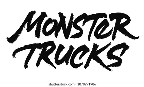 Monster Trucks vector lettering. Handwritten text label. Freehand typography design