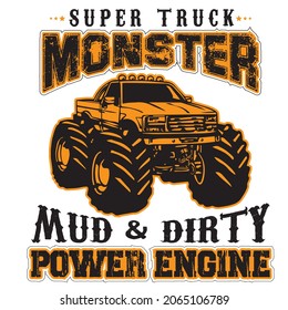 Monster T-shirt design vector with a monster truck