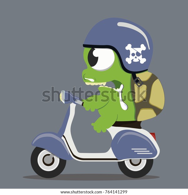 Monster Turtle On Motorcycle Stock-Vektorgrafik (Lizenzfrei) 764141299