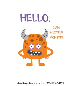 Monster with typography vector for t shirt printing and embroidery, Graphic tee and printed tee. Funny background.