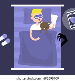Monster under the bed. Conceptual illustration. Flat editable vector illustration, clip art