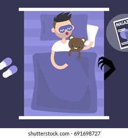 Monster under the bed. Conceptual illustration. Flat editable vector illustration, clip art