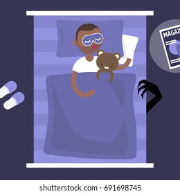 Monster under the bed. Conceptual illustration. Flat editable vector illustration, clip art