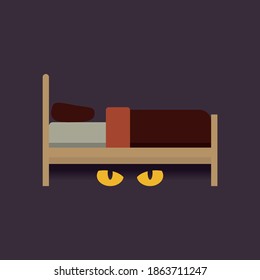 Monster under the bed. Hotel flat icon with shadow bed design vector art  scary creepy logo logo 