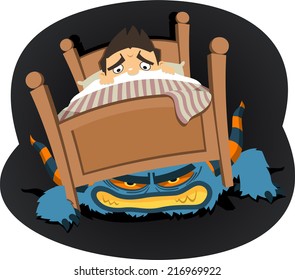  Monster under the bed vector cartoon illustration