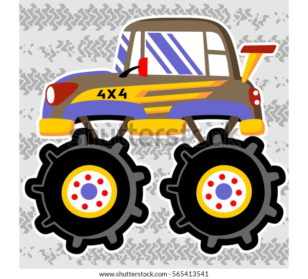 monster\
van with big wheels, vector cartoon\
illustration