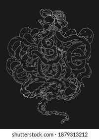 Monster at vector illustration on black background. Psychedelic art