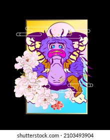 monster vector illustration for sukajan is mean japanese jacket design