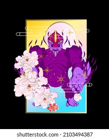 monster vector illustration for sukajan is mean japanese jacket design