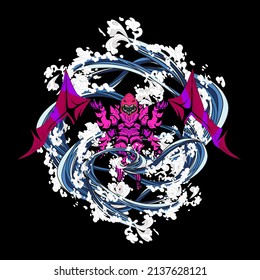 monster vector illustration for sukajan is mean japanese jacket design