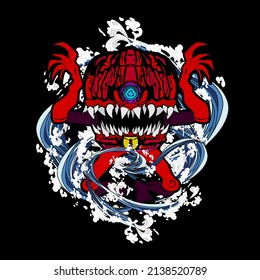 monster vector illustration for sukajan is mean japanese jacket design